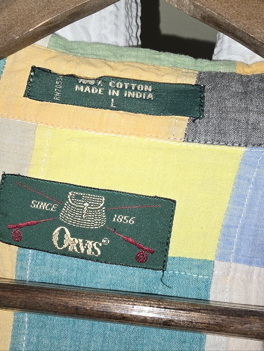 Womena LARGE Orvis Multicolor Patchwork Check Button-Down Shirt - Picture 2 of 6
